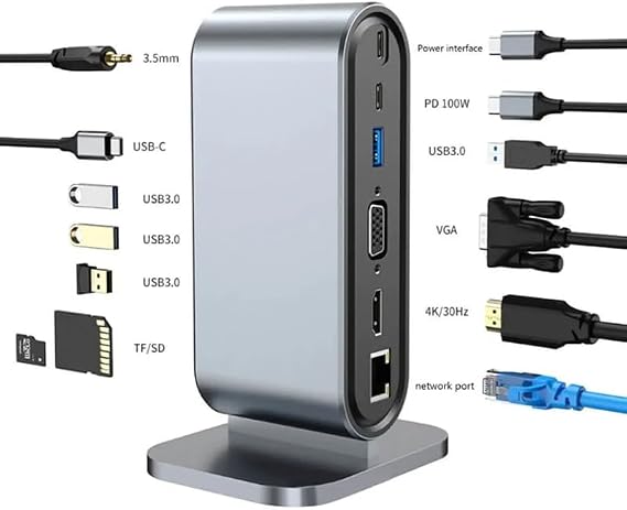12-in-1 Profesyonel Type-C Hub ve Dock Station, Kart Okuyuculu Çoklu Dönüştürücü (MacBook, PC Uyumlu)