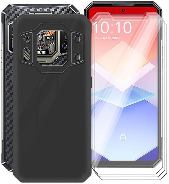 KJYFOANI Oukitel WP30 Pro用ケース スクリーンプロテクター強化ガラスフィルム3枚 ブラックソフトシリコンカバー 耐衝撃バンパー保護ケース Oukitel WP30 Pro6.8インチ用 - ブラック