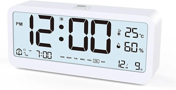 Alarm Clock Digital Alarm Clock Table Electronics Wall Temperature Humidity Calendar Week Bedroom Child Desk Watch Night Light Decorations(White)