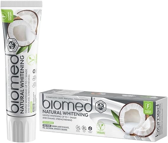 BIOMED Coconut Oil 97% Natural Whitening Toothpaste | Delicate Whitening & Enamel Reinforcement | Vegan Friendly, SLES Free, Contains Fluoride, 100g