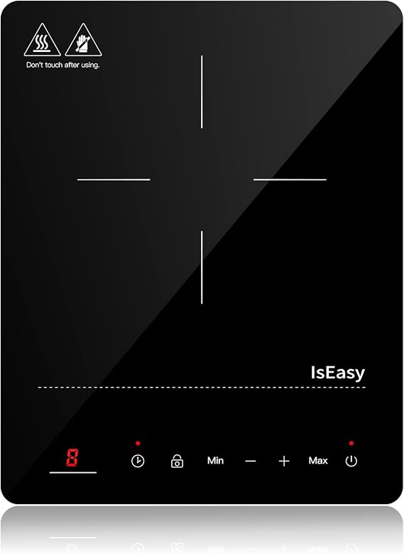 IsEasy Single Induction Cooker 2100W Portable Induction Hob with Slim Black Crystal Panel Body, 9 Power Levels, Max & Min Function, 8-hours Timer, Safety Lock