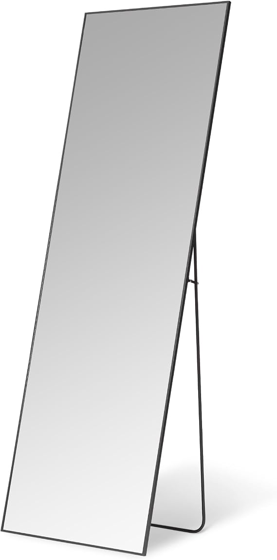 Amazon Basics Full Length Rectangular Mirror, Wall/Floor Mount, Standing Mirror with Aluminium Alloy Frame, 162.6 x 53.3 x 1.4 cm, Black