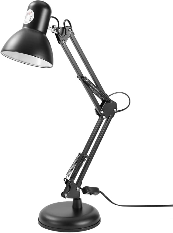 LED Desk Lamp, KATSU E27 Bulb Socket Classical Clamp on Adjustable Swing Arm Table Lamp, Flexible Desk Light for Bedside Office Table Reading Working Crafts Painting and More, Black 475197