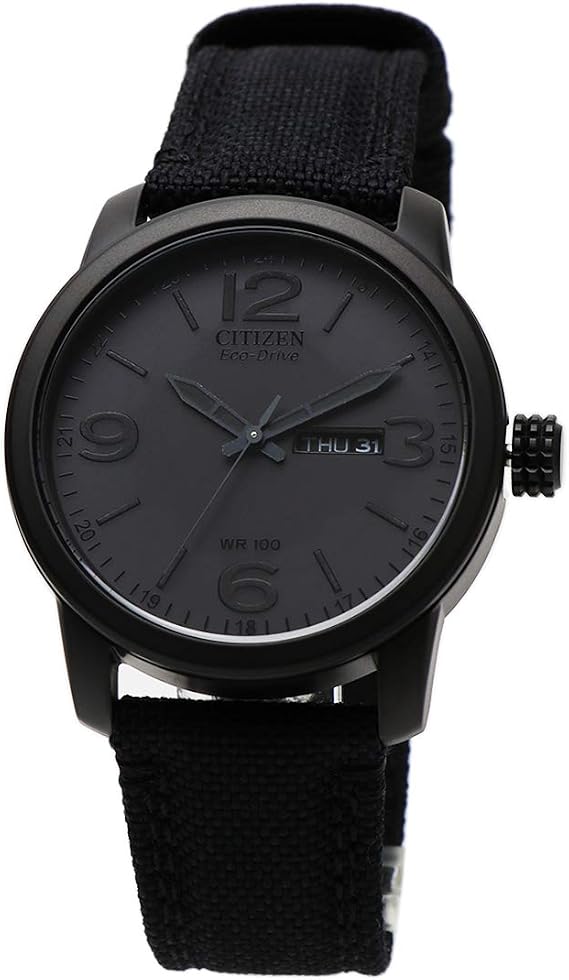 Citizen Military BM8475-00F ECO-DRIVE Eco-Drive Solar Powered Men's Watch Men's Wristwatch Waterproof Solar Analog Day Date Calendar Matte Black Nylon Strap All Black