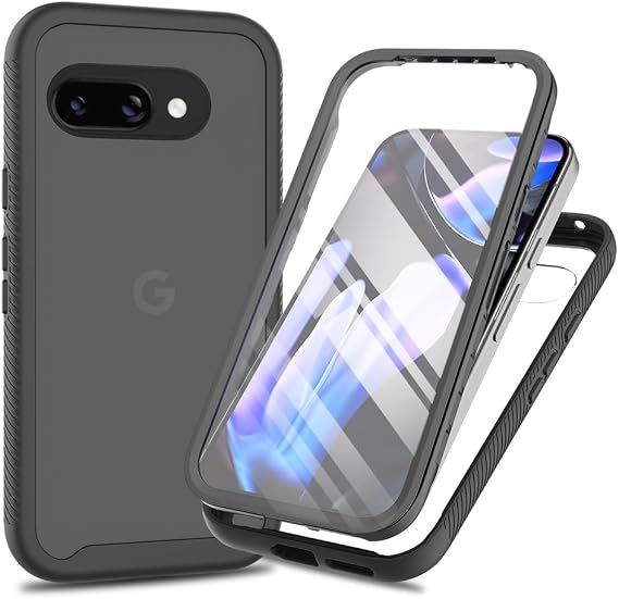 for Google Pixel 9A Case Built-in Screen Protector Full-Body Military Grade Drop Protection, Silicone Bumper Clear Hard Acrylic Anti-Scratch Cover for Pixel 9A Phone Case,Black