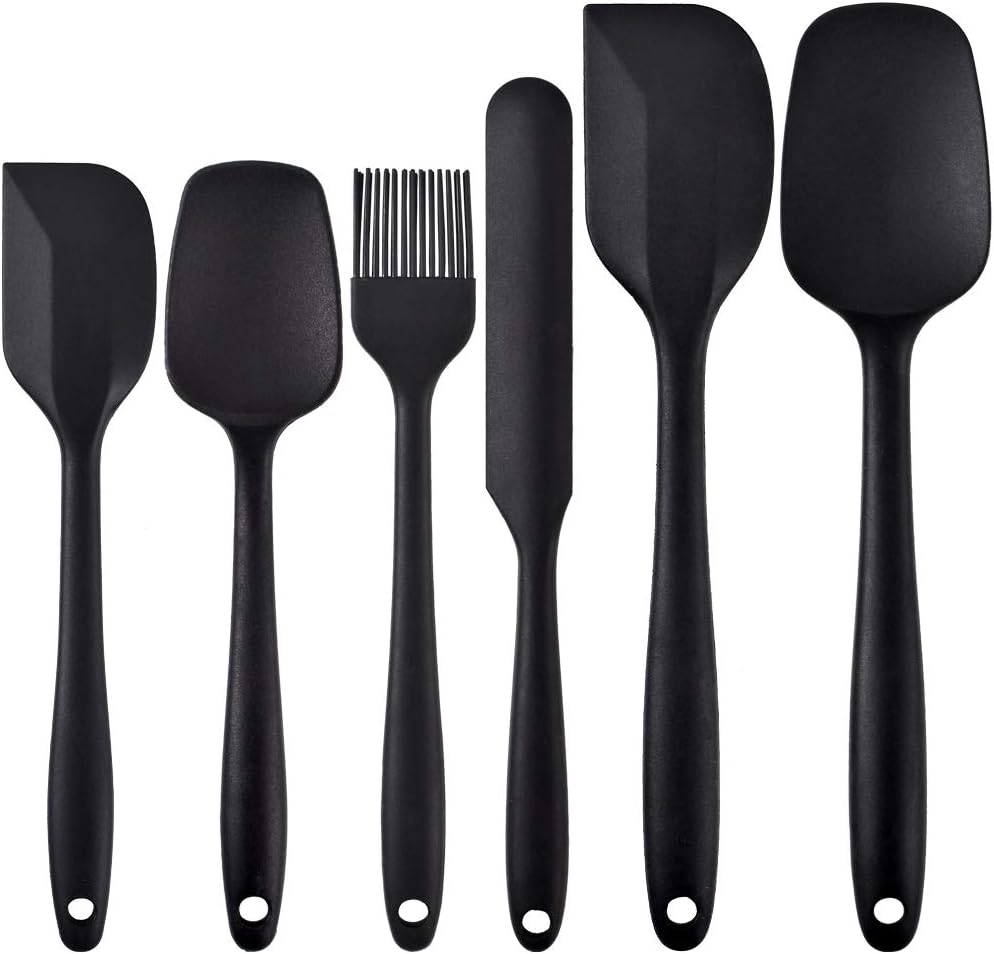 Newk Heat Resistant Silicone Spatula Set, 6 Piece Set, Nonstick Rubber Spatula Kitchenware Stainless Steel Core, Cooking and Mixing, Dishwasher Washable Oven, Black