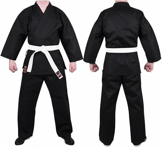 MAR | Karate Student Gi Uniform Traditional Karate Suit for Men Women Kids & Adults | Lightweight 7.5oz Poly Cotton Fabric Size 90cm-210cm| Black (Free White Belt)