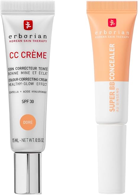 Erborian - CC Cream with Centella Asiatica Doré 15 ml - Color Correcting Cream + Super BB Concealer Doré 10 ml - High-Coverage Treatment Concealer Enriched