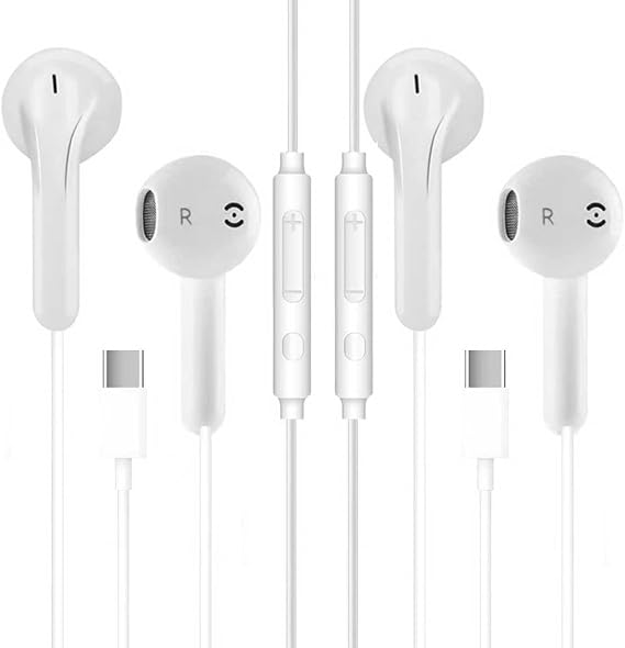 AIOUZ 2 Pack USB C Headphones Wired for iPhone 17 16 15 Pro Max Type C Earphones with Mic for Samsung Galaxy S23 S22 S21 iPad Pro Huawei Google White