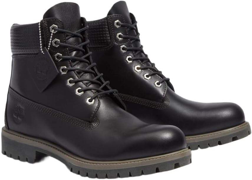 Timberland Men's Premium 6 inch Waterproof Boot, Black Full Grain With Dark Brown, 12 Wide