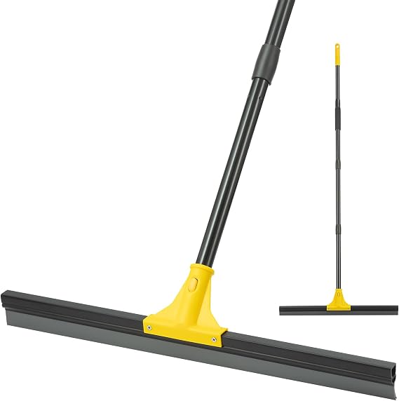Rubber Floor Squeegee with Telescopic Handle, 60cm Heavy Duty Scraper Broom 45° Angled Water Wiper for Bathroom, Garage, Tiles, Windows & Outdoor Cleaning (60cm)