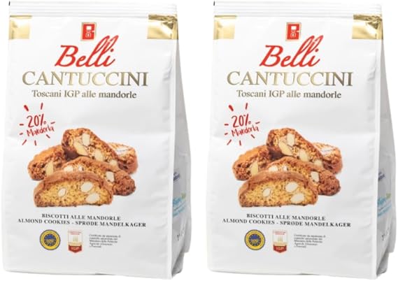 Belli Italian Cantuccini Biscotti Gift (2 x 250g) | Traditional Tuscan Almond Biscuits with Rich Flavour | Handcrafted Gourmet Italian Treats (Almond)