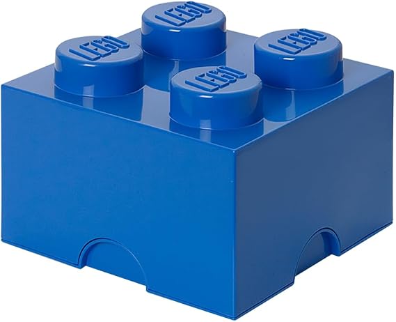 LEGO Storage Brick 4 Knobs Blue - Stackable Plastic Storage Box with Lid for Kids and Adults Ideal Desk Organizer and Toy Box - 5.6L Capacity
