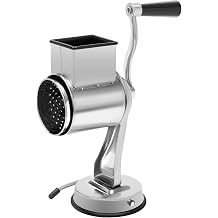 Stainless Steel Vegetable Cutter with 5 Blades, Manual Potato Grater, Drum Grater, Suction Cup for Worktops for Grating Cheese, Nuts and Fruit
