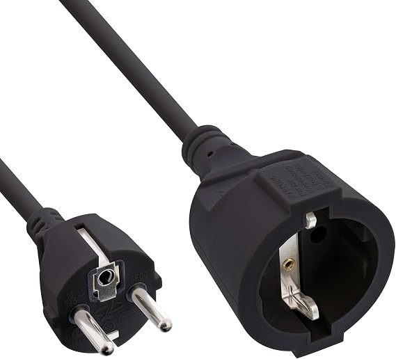 Inline 16400 – Electrical Extension with EEC 7/7 Protection Contact for Indoor, GS Certified with Child Protection, 230 V, H05VV-F3G1, 5-1 m, Black