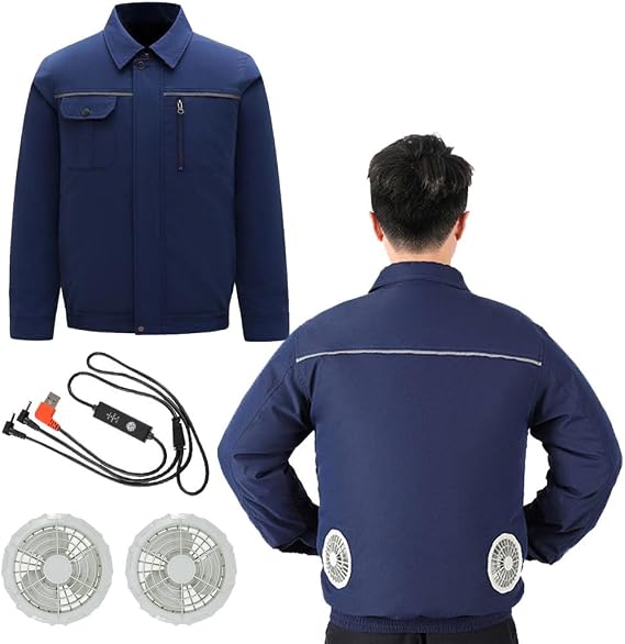 Air-Conditioned Work Jacket, 2025 Upgrade Fan-Cooled Casual Jacket, with 2 Fan and 1 Data Cable, Air Conditioning Clothes Cool Work, No Batteries included