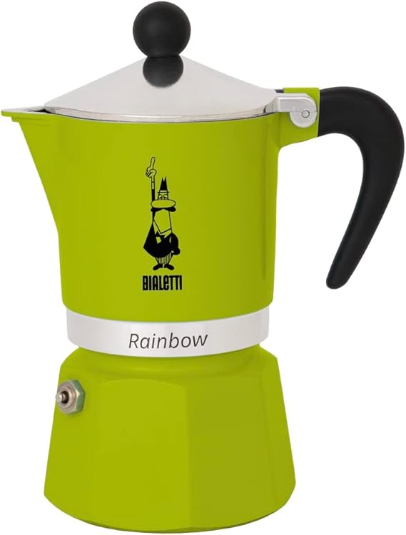 Bialetti - Rainbow: 6 Cups Ocak Üstü Espresso Pişirici - 250ml - Yeşil Renk - Alüminyum Gövde - Patentli Güvenlik Valfi - Tüm Ocak Türleri İçin Uygundur (İndüksiyon Hariç) [Enerji Sınıfı A+]