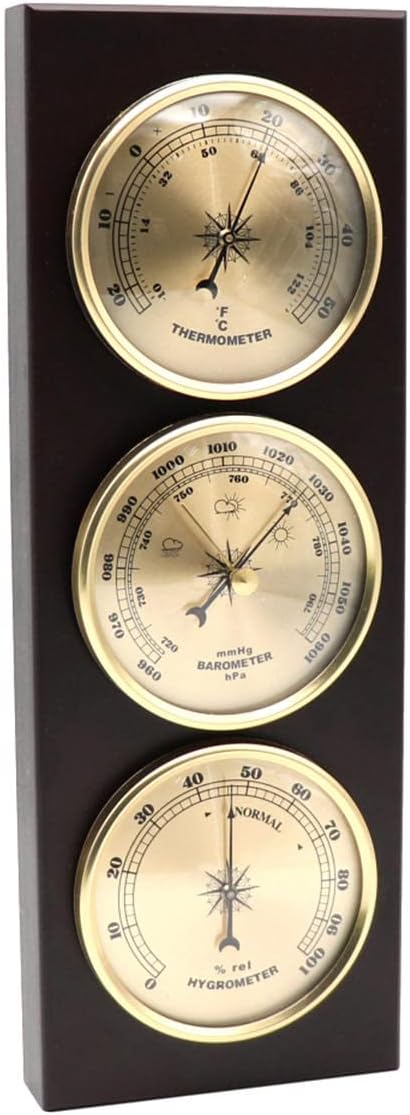 Wall Mounted 3-in-1 Barometer Thermometer Hygrometer, Wooden Frame Hanging Weather Barometer, Suitable for Indoor and Outdoor