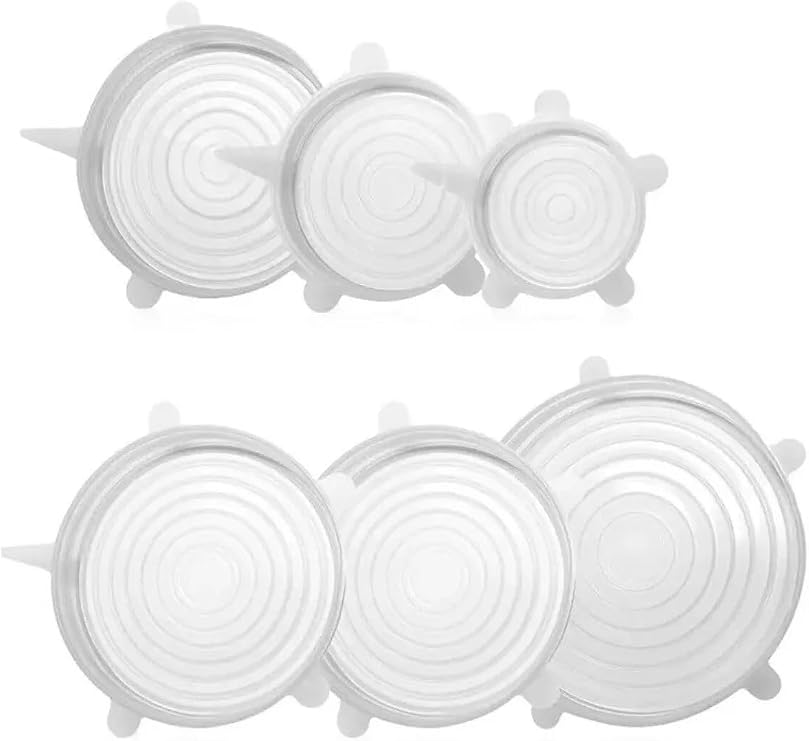 Silikon Streç Kapak Seti, Gıda Saklama Kabı Kapağı, Plastik, Çok Renkli, 6'lı Set, Elde Yıkanabilir