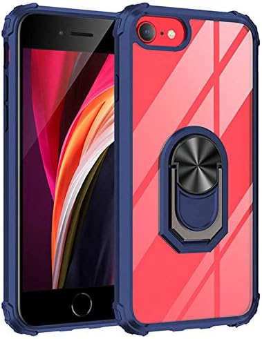 Aksesuarcim iPhone 8 Kılıf Şeffaf Silikon Mıknatıslı Yüzük Standlı Kapak Mola Lacivert