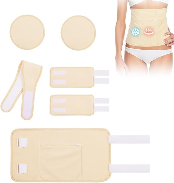AOOWU Castor Oil Pack Wrap Kit, 6PCS Reusable Organic Cotton Castor Oil Wrap Kit, Organic Castor Oil Compression Wrap for Waist Neck Leg Knee, Machine Washable Anti Oil Leak, (Oil Not Included)