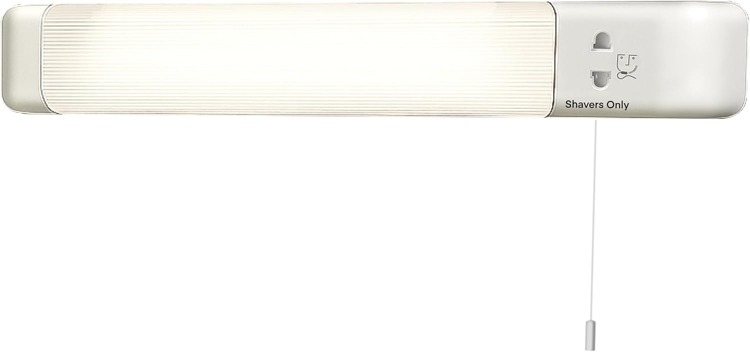 8W LED Shaver Light with Dual Voltage Socket, Pull Cord Switch & Diffuser, Bathroom Sink Mirror [Energy Class F]