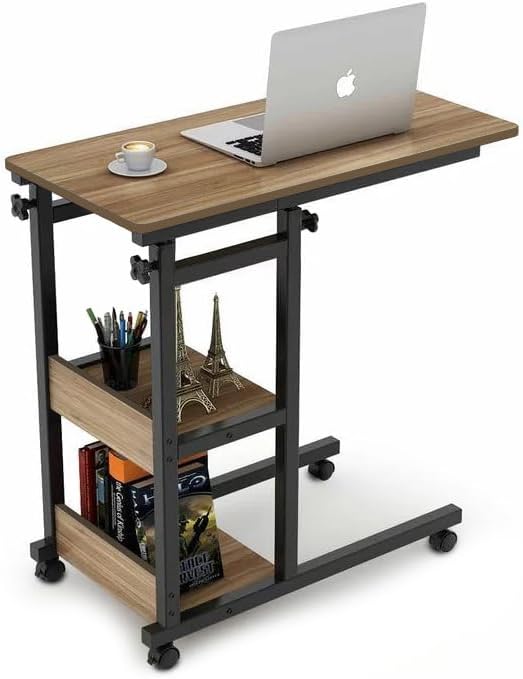 Working Table with Height Adjustable Shelf - Atlantic Pine (WHEEL) Oval Edge