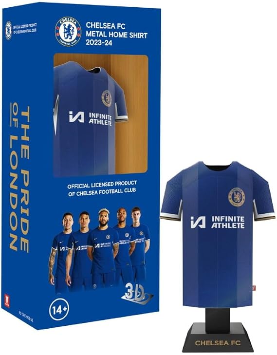 Chelsea FC 23/24 Home Metal Football Shirt - Officially Licensed Miniature Alloy Replica Jersey Collectible Display Gift - Personalise Customisable Name & Number Decals Locker Room