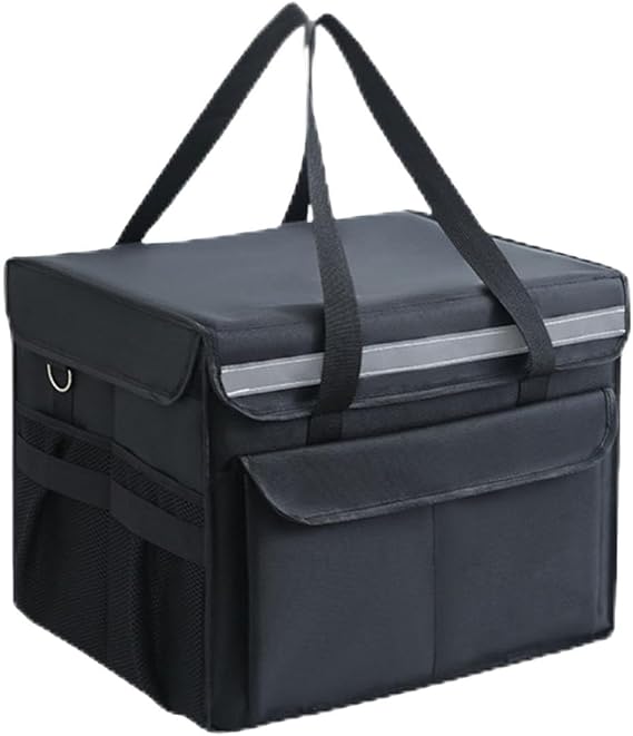 Expandable Takeaway Backpack, Food Delivery Bag with Oxford Cloth and Aluminum Foil Lining, Waterproof Insulated Grocery Bag for Home Outdoor Picnic Food Transport,20L,Black