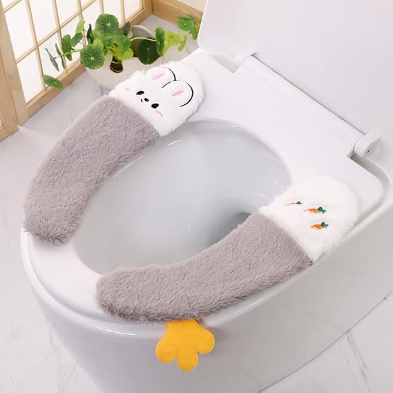2 Pairs Toilet Seat Cover Toilet Seat Cover Thickened Sticky Toilet Seat Cover Beautiful Winter Toilet Seat Washable Plush Toilet Seat Cushion Soft Toilet Cushion Toilet Seat