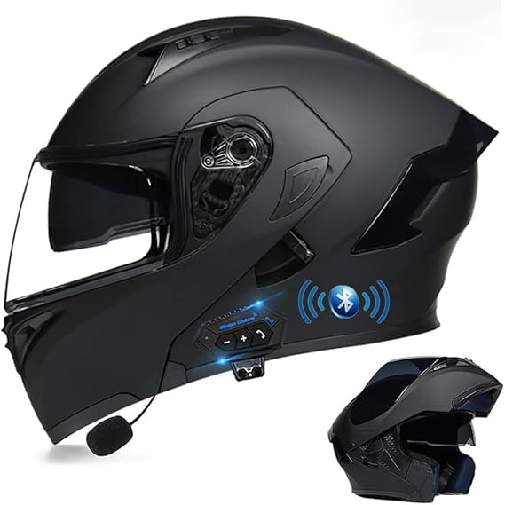 Motorcycle Modular Helmet with Bluetooth Full Face Flip Up Motorbike Helmet ECE Approved Crash Helmets Built-in Dual Speaker Microphone for Adult Men Women