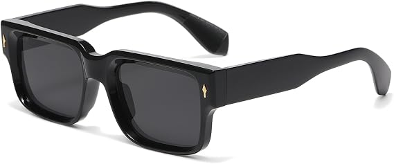 Long Keeper Retro Chunky Sunglasses Thick Frame for Women Men Trendy Rectangular Black Shades Sun Glasses UV400 Protection