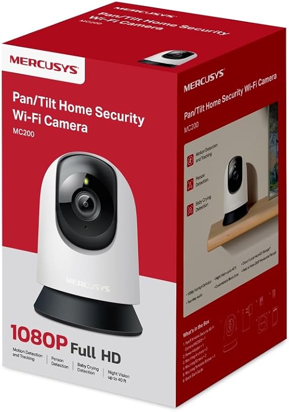 Mercusys MC200 | 1080p Güvenlik Wi-Fi Kamerası | 360° Görüş | Gece Görüşü | Akıllı Hareket & Kişi Algılama | Çift Yönlü Ses | microSD & Bulut Depolama | SmartThings, Alexa, Google Assistant Uyumlu