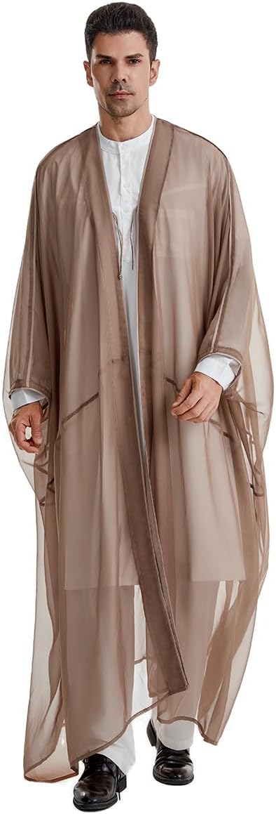 Muslim Men's Pure Color Long Sleeves Bisht Cardigan Robe Dubai Abaya