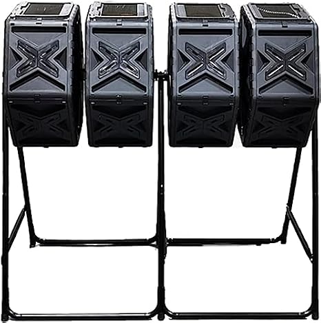 Large Tumbling Composter, Four Chamber Garden Composting Bin, BPA Free, Outdoor Yard Waste Bin, 74 Gallon Capacity, Efficient Composting Solution