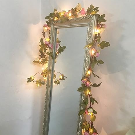 2 Meter 20 LED Flower Leaf Garland Copper LED Fairy String Lights for Wedding Decoration Party Event with Timer Function (Rose)