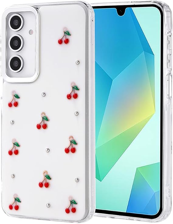 Coverzone Samsung Galaxy A16 ile uyumlu Kılıf Airbag Köşeli 2mm Kamera Çıkıntı Korumalı Simli Şeffaf Baskılı Z-Kutup Kapak Kiraz