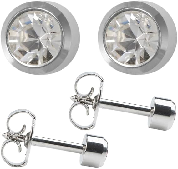 Studex April/Crystal Mini 2mm Stainless Steel Bezel Setting Ear Piercing Stud Earrings Birthstone
