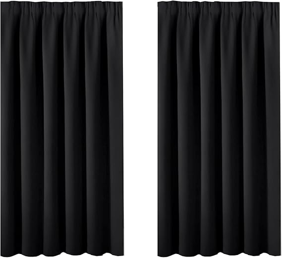 BellaHills Blackout Curtains Short Curtains for Bedroom - Thermal Top Tape Blackout Curtain Drapes for Home Decoration Room Darkening Window Treatment for Light Blocking 46 x 54 Inch, 2 Panels, Black