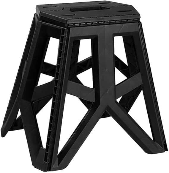 Portable Folding Stool PP High Square Seat Camping(Black 33 * 41 * 39.5cm)