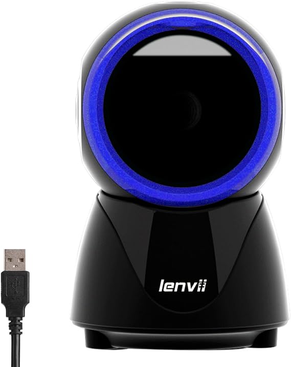 LENVII Desktop Freespeech Barcode Scanner Omnidirectionele QR Code Lezer 1D/2D/QR Code Scanner Wired USB Barcode Scanner for Windows Mac OS Linux PC