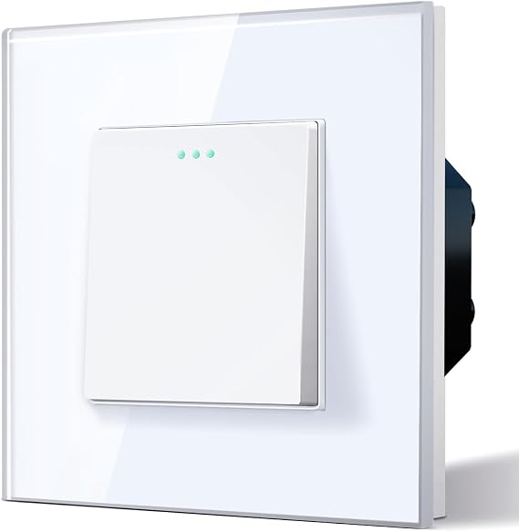 BSEED Electrical Wall Light Switch,Rocker Button wih LED Backlight,10A Toggle On/Off,Glass faceplate, Horizontal & Vertical Mounting,1 Gang 1 Way,86mm White