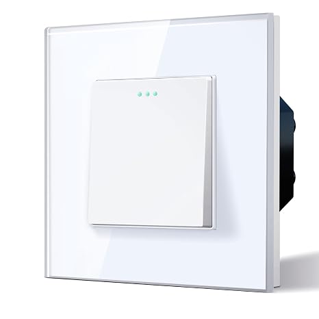 BSEED Switch Switch 1 Gang 2 Way,Glass Frame,10A Wall Switches with Phosphorescent Point,Horizontal or Vertical Installation,M Series,86mm White