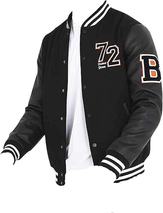 Mens Fashion Baseball Varsity Fleece Jacket | Letterman Basketball Style Bomber Jacket With PU Leather Sleeve