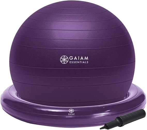 Gaiam Essentials Balance Ball & Base Kit, 65 cm Yoga topu sandalyesi, evde veya ofiste çalışma masası için şişirilebilir halka ayaklı jimnastik topu, hava pompası dahil