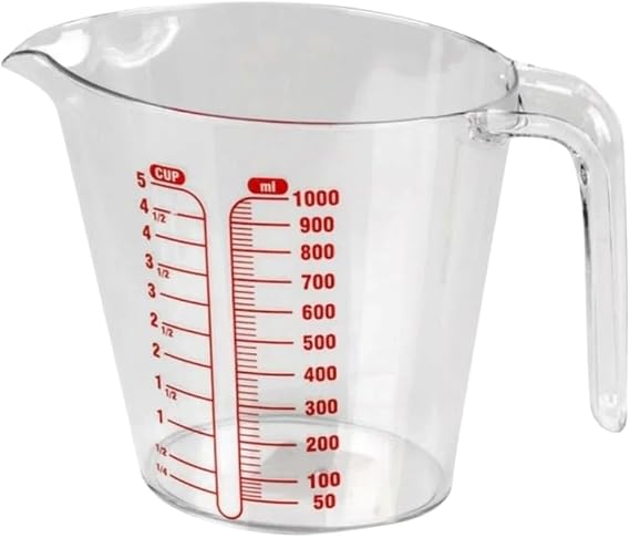 Dereceli Ölçü Kabı 1000 ml Hacminde 10 Aralıklı Sert Plastik Ölçü Kabı 1L (1, 1000 ml)