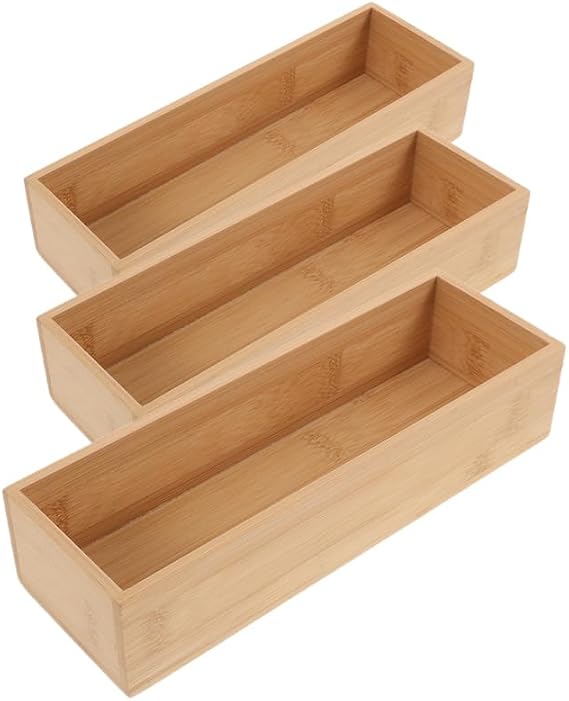 BESPORTBLE Lidless Wooden Storage Box Set 3 pieces Bamboo