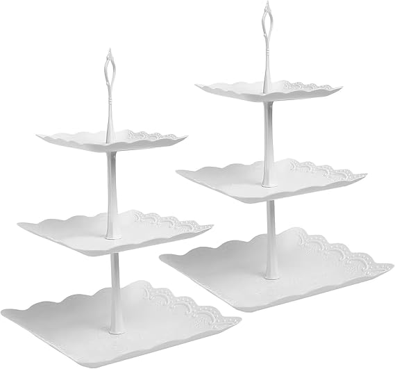 3-Tiers Cake Stand - 2 Pack White Afternoon Tea Stands