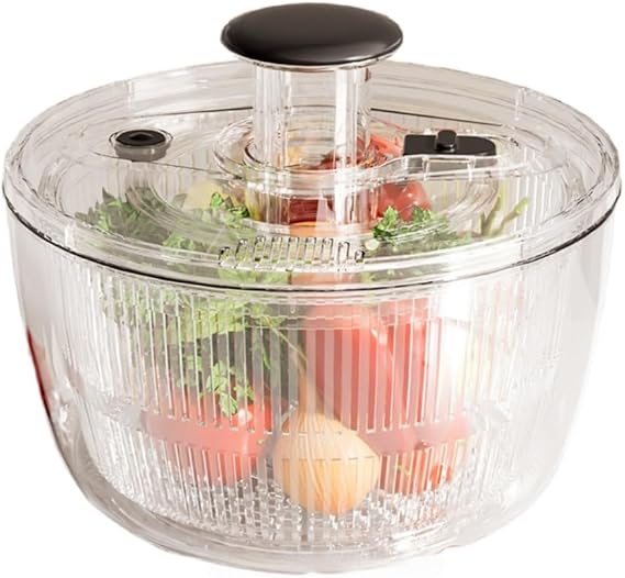 Salad Spinner, Vegetable Drainer, Multi-functional, Large Capacity, Push Type Swivel Drain Basket Kitchen Utensils 5L, Clear