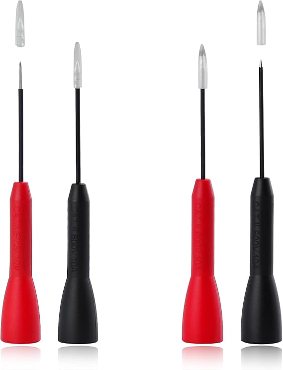 4 Pack 2mm Needle Test Probes 600V/10A Piercing Needle Non-destructive Test Probe Multimeter Probes Fine Point Tip Adapter Set for Multimeter Leads Electrical Testing
